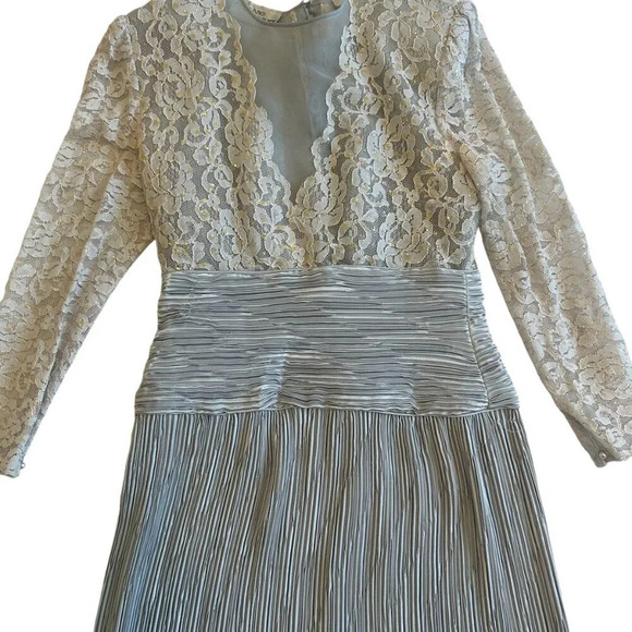 Ricki Lang For Nuit Vintage 1970s Lace Sheer Dress Pleated Size Large Women's - Picture 3 of 15